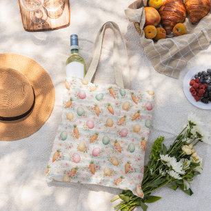 Tote Bag Œufs de Pâques Pastel & Carottes Motif Aquarelle