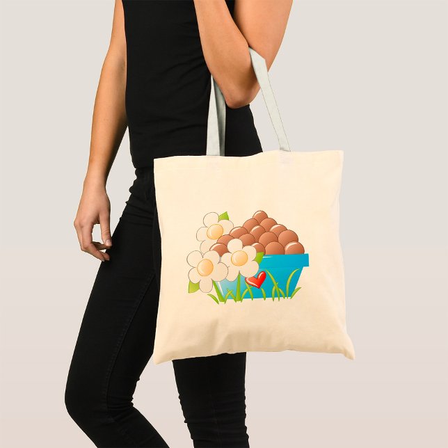 Tote Bag Oeufs en Bleu avec Fleurs et Coeur (Créateur téléchargé)