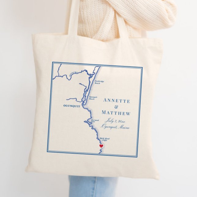 Tote Bag Ogunquit Maine Map Mariage élégant Bienvenue (Créateur téléchargé)
