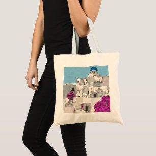 Tote Bag Oia Santorini Île Grèce Illustration lunaire
