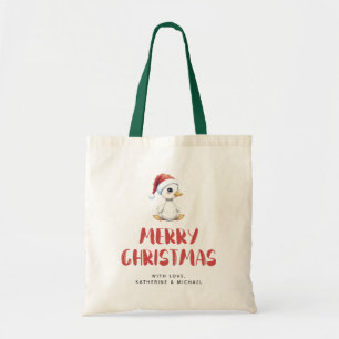 Tote Bag Oie Canard de Noël à l'aquarelle personnalisée 