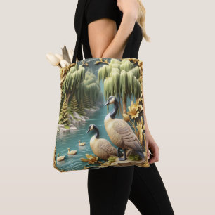 Tote Bag Oies du Canada au milieu des saules qui pleuvent