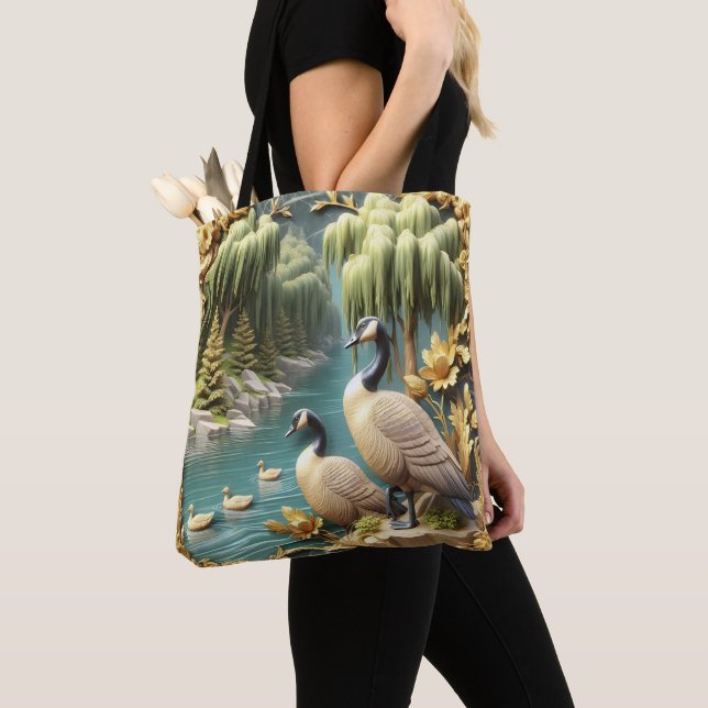 Tote Bag Oies du Canada au milieu des saules qui pleuvent (De près)
