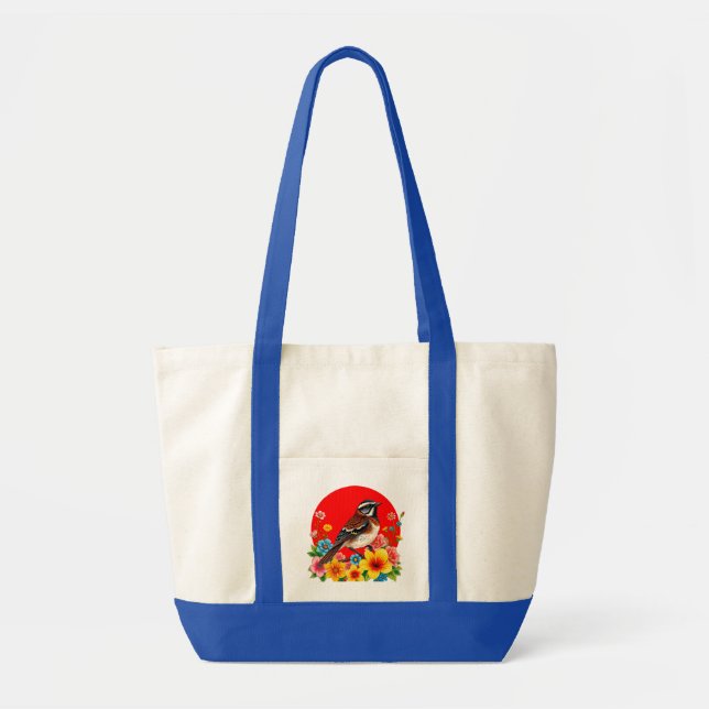 Tote Bag Oiseau Coloré Perché Parmi Les Fleurs (Devant)