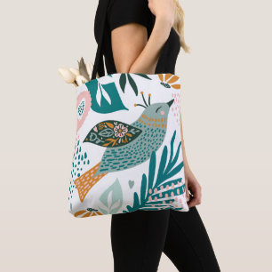 Tote Bag Oiseau de Bohème avec les motifs botaniques