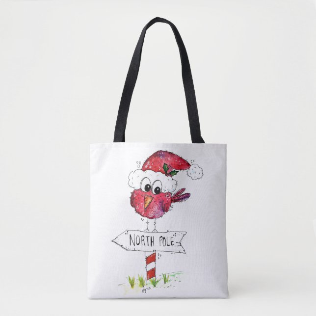 Tote Bag Oiseau de Noël blanc (Devant)