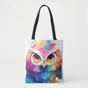 Tote Bag Oiseau Hibou Nature sauvage Animal Couleur peintur