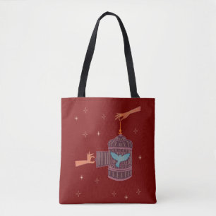 Tote Bag Oiseau libre Cage à oiseaux   Art folklorique Main