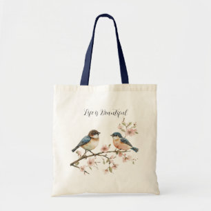 Tote Bag Oiseaux bleus Cerisier Fleur de cerisier Lapin Pis