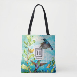 Tote Bag Oiseaux d'aquarelle Monogramme