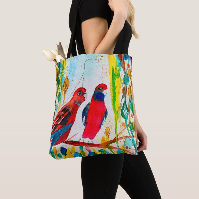 Tote Bag Oiseaux de Rosella dans l'art de l'aquarelle des a (De près)