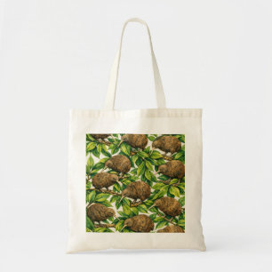 Tote Bag Oiseaux Kiwi et Feuilles Vertes Faune de Nouvelle-