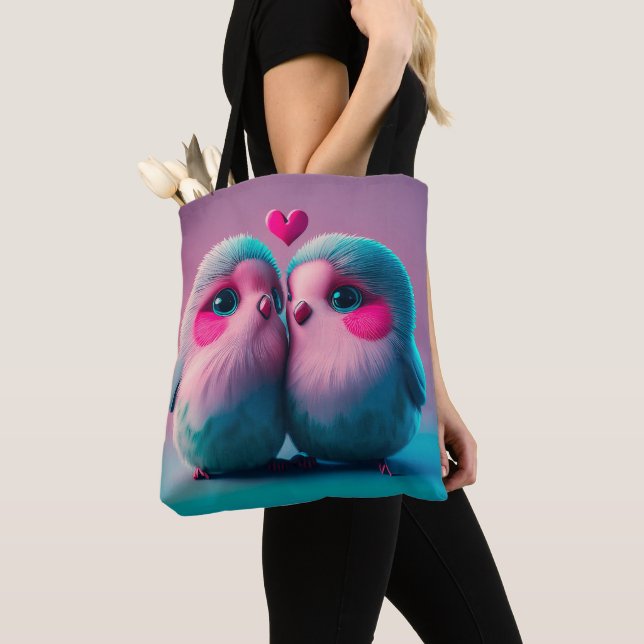 Tote Bag Oiseaux mignons Amour Coeurs Saint Valentin (De près)