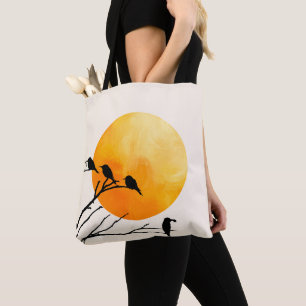 Tote Bag Oiseaux minimalistes sur une branche avec un solei
