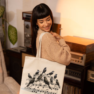 Tote Bag oiseaux noirs assis sur une composition musicale 3