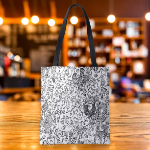 Tote Bag Oiseaux noirs et blancs motif fantaisiste amusant