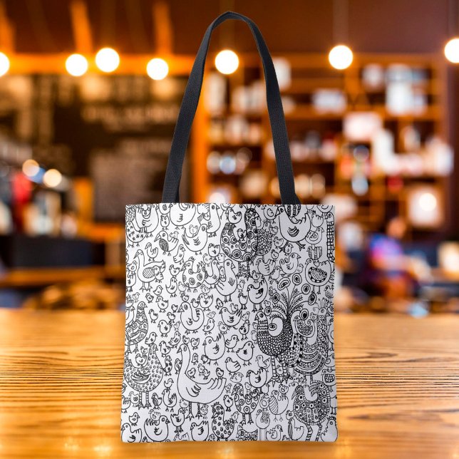 Tote Bag Oiseaux noirs et blancs motif fantaisiste amusant (Créateur téléchargé)