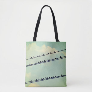 Tote Bag Oiseaux sur fil, ciel bleu vintage.