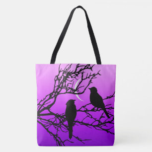 Tote Bag Oiseaux sur une branche, Noir contre le crépuscule