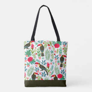 Tote Bag Oiseaux toscans et fleurs tropicales motif