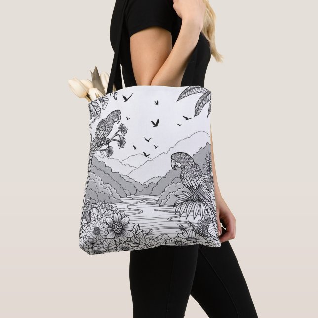 Tote Bag Oiseaux tropicaux Parrot Art Coloration (De près)