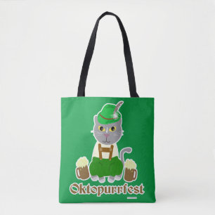 Tote Bag Oktoberfest Cat Cartoon Art Fun Festival