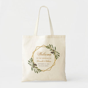 Tote Bag Olive Greenery Gold Botanical Mariage Welcome Bag