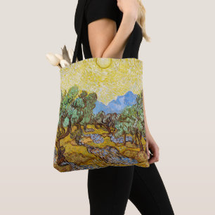 Tote Bag Oliviers de Van Gogh - Soleil et ciel dorés Art