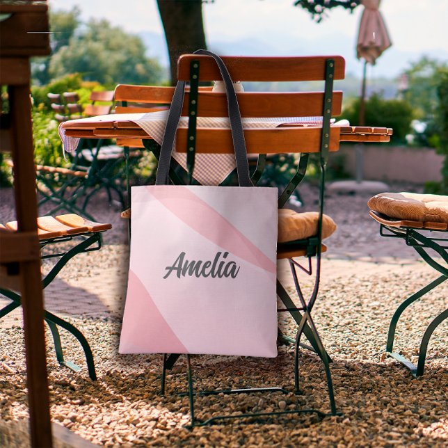 Tote Bag Onde géométrique rose rose pastel rose avec nom (Créateur téléchargé)