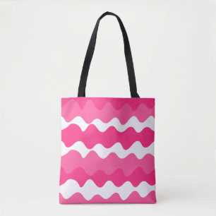 Tote Bag Ondes horizontales roses et blanches motif