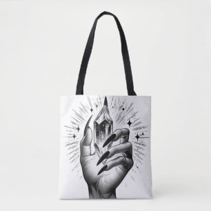 Tote Bag Ongles Noirs Longs & Magie de l'Énergie Cristallin