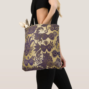 Tote Bag Or de mardi gras et masques pourpres