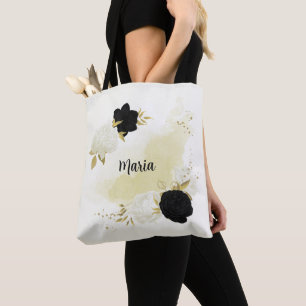 Tote Bag or floral noir et blanc
