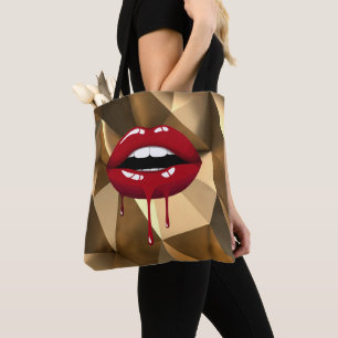 Tote Bag Or Luxe Beauté Glam Rouge Goutte Gouttant Lèvres