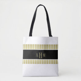 Tote Bag Or noir rayure monogramme blanc