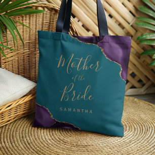 Tote Bag Or Pur Agate Bleu Turquoise Mère de la Mariée
