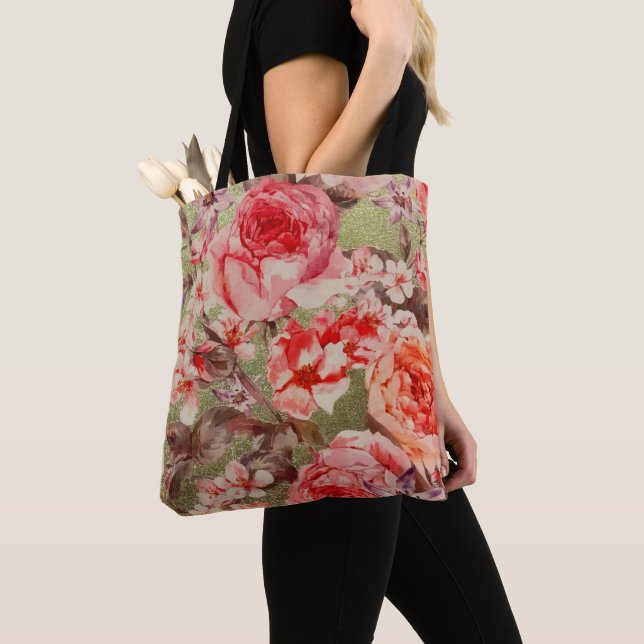Tote Bag Or Rose Floral Fleur Raspberry Rose Aquarelle (De près)