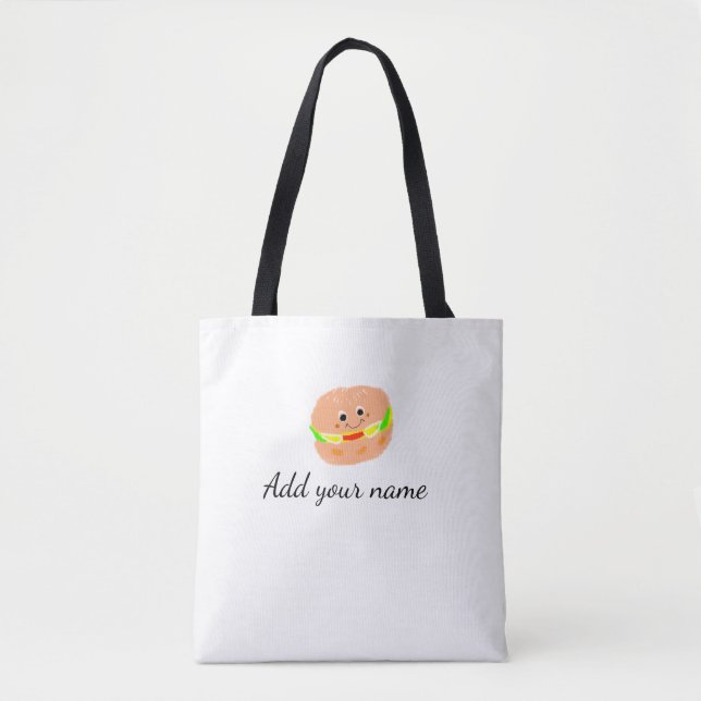 Tote Bag Orange burger aquarelle ajouter nom texte aliments (Devant)