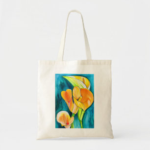 Tote Bag Orange Calla fleurs de laine aquarelle art