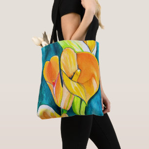 Tote Bag Orange Calla fleurs de laine aquarelle art
