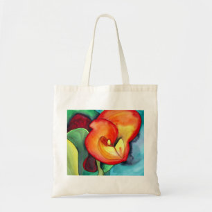 Tote Bag Orange Canna nénuphar art original aquarelle
