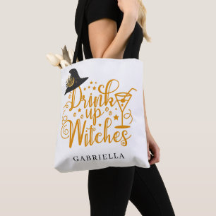 Tote Bag Orange Drink Up Witches Calligraphy