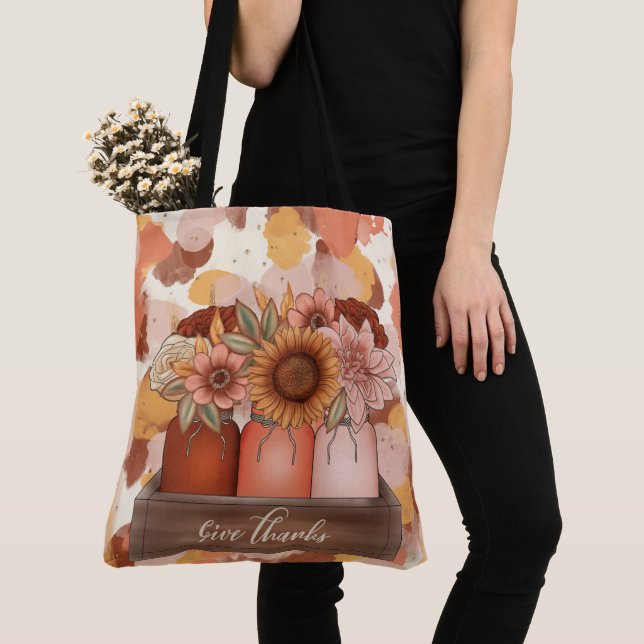 TOTE BAG ORANGE GOLD & BEIGE SPLASHES & DONNEZ DES MERCI DE (De près)