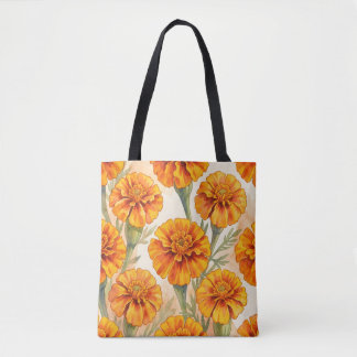 Tote Bag Orange marigold flowers pattern
