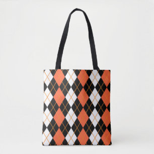 Tote Bag Orange noir Jacquard blanc Diamant Design