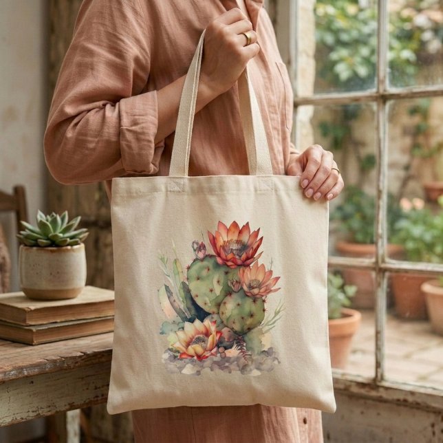 Tote Bag Orange/Red Flowering Cactus (Créateur téléchargé)