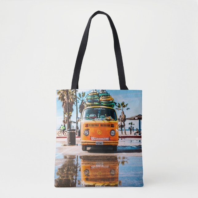 Tote Bag Orange van avec surf sur le dessus (Devant)