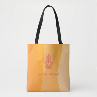 Tote Bag Orange Waves Simple Red Hamsa Personnalisé