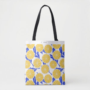 Tote Bag Oranges Abstraites et Motif Feuille bleu