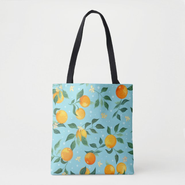 Tote Bag Oranges, fleurs : textile sans couture motif. (Devant)
